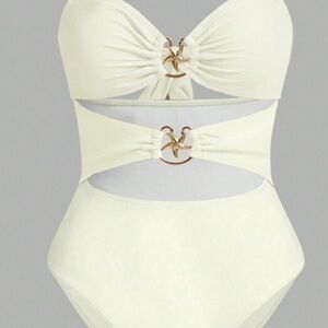 Swim oasis one piece metallic Starfish  Cream Cutout Swimsuit with wrap